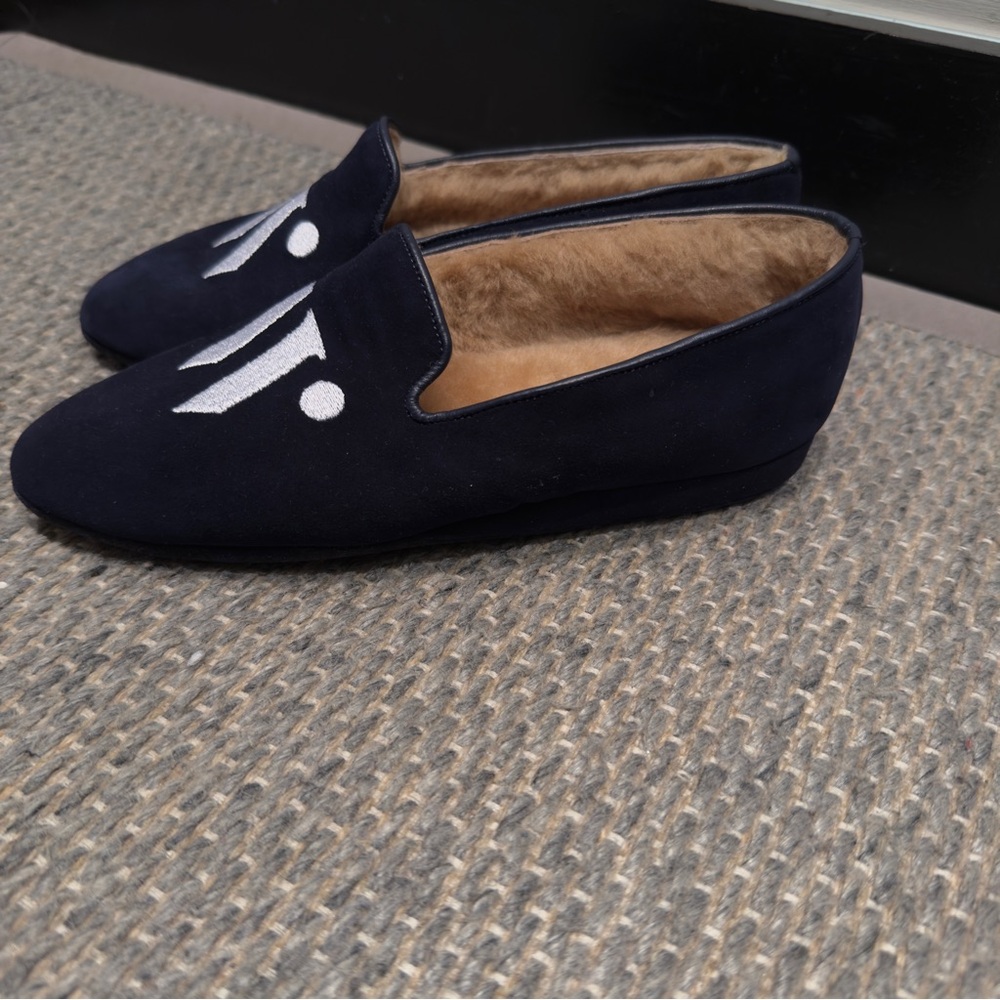 Sarah Flint x Wunderkind “W” Navy Blue Suede Slipper Flats Size 36 Women’s - Picture 3 of 7